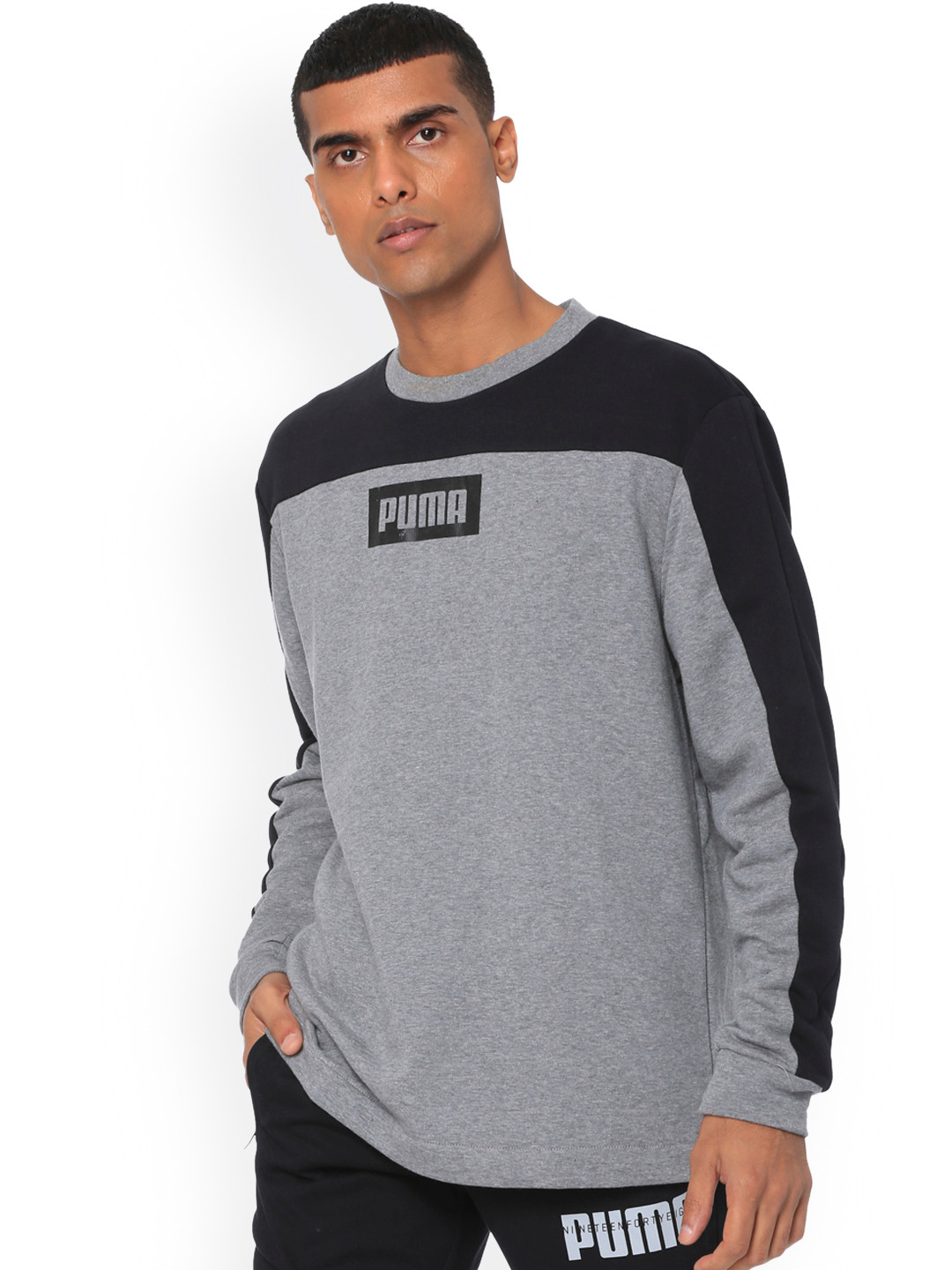 

Puma Men Grey & Black Colourblocked Sweatshirt