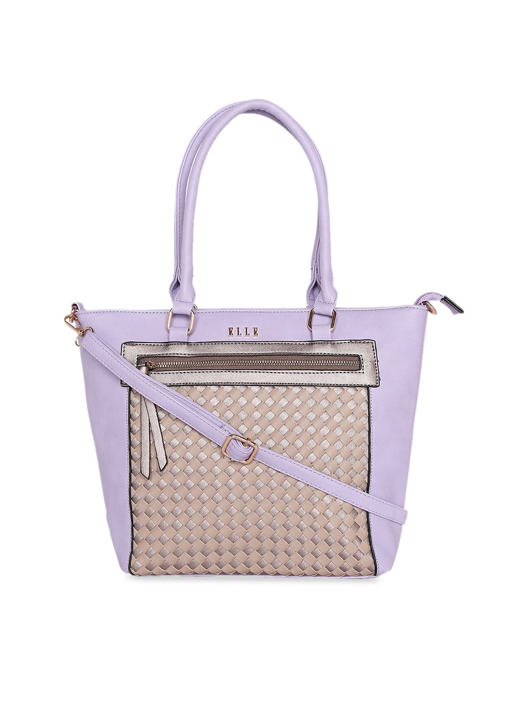 ELLE Purple & Beige Self Design Shoulder Bag