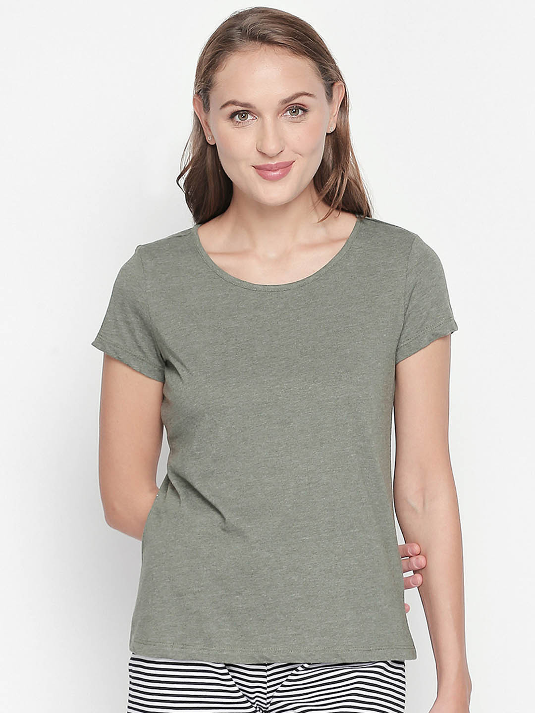 

Dreamz by Pantaloons Women Olive Green Solid Round Neck Lounge T-shirt