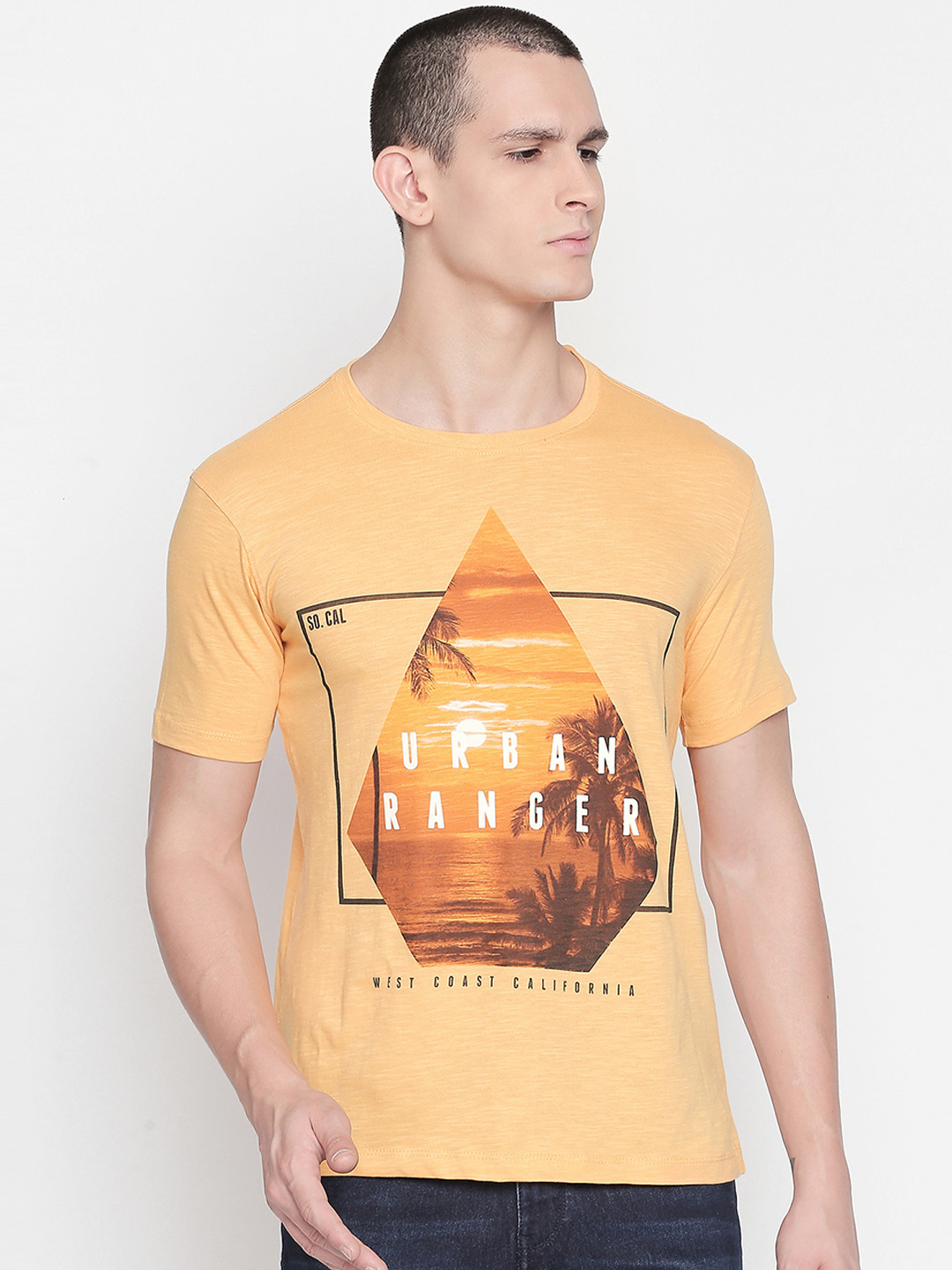 

Urban Ranger by pantaloons Men Orange Printed Round Neck T-shirt