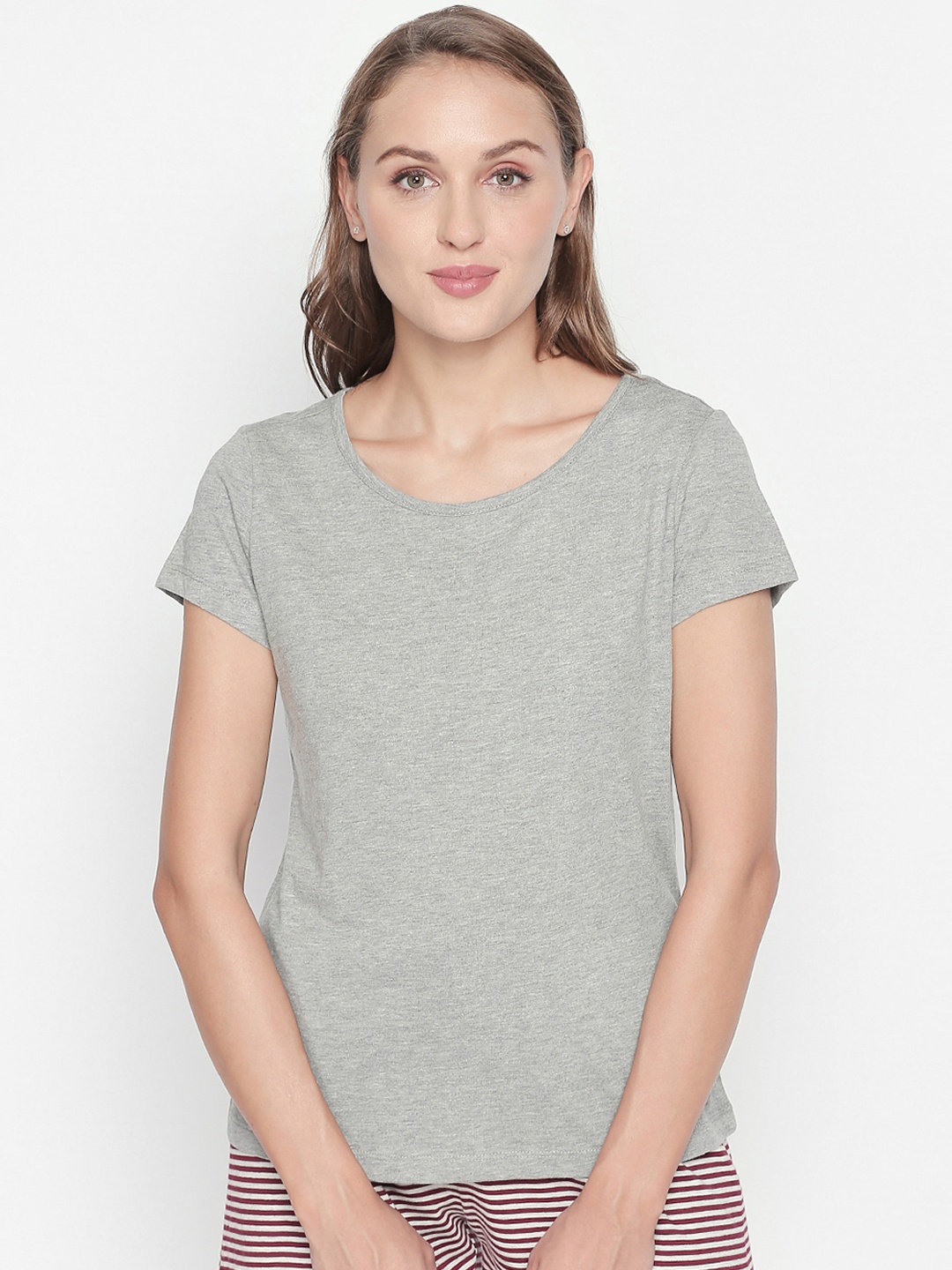 

Dreamz by Pantaloons Women Grey Solid Round Neck Lounge T-shirt