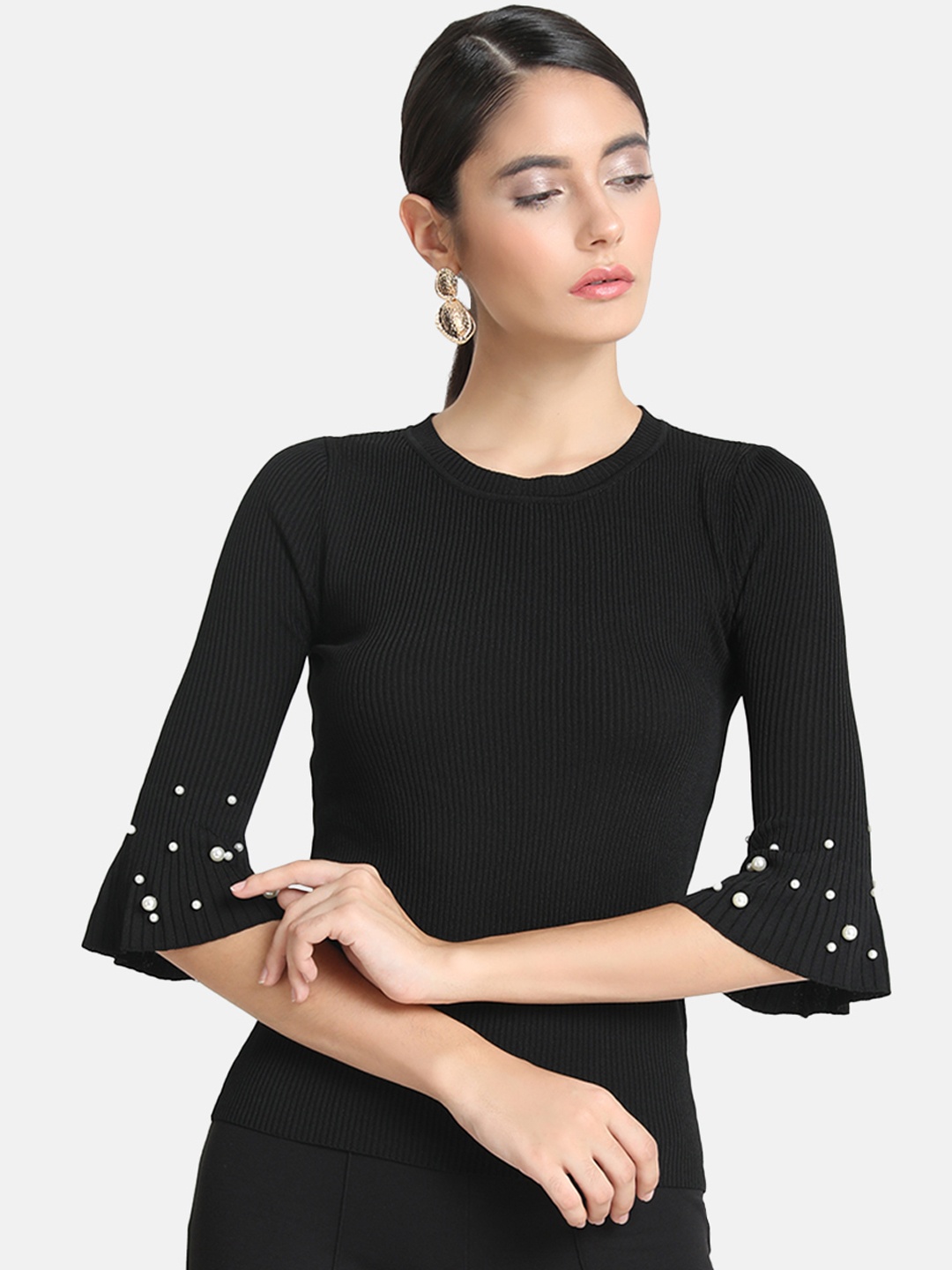 

Kazo Women Black Striped Stretchable Top
