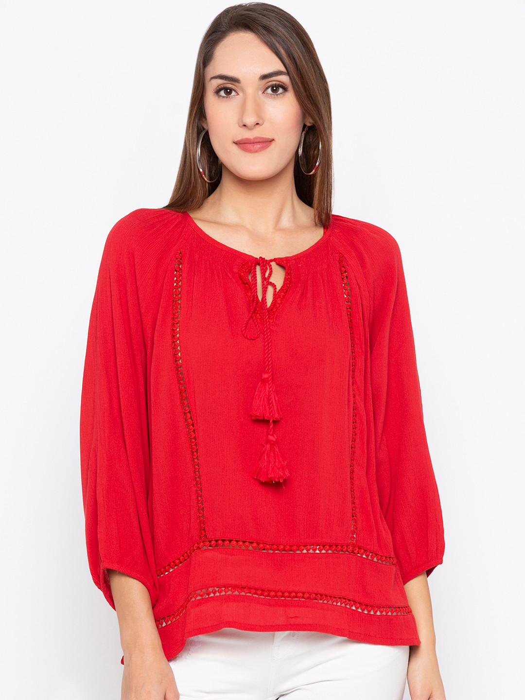 

Globus Women Red Self Design A-Line Top