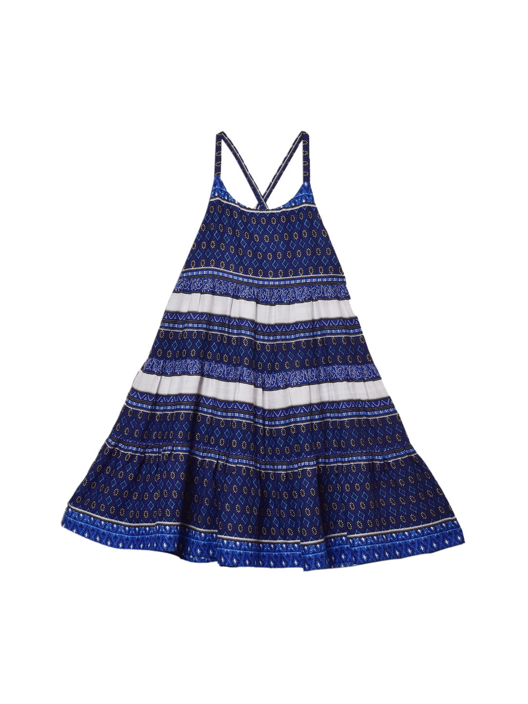

IDK Girls Blue & White Printed A-Line Dress