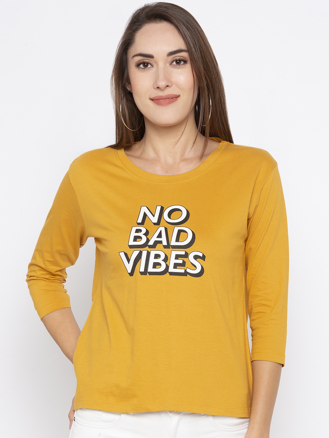 

Globus Women Mustard Printed Round Neck T-shirt