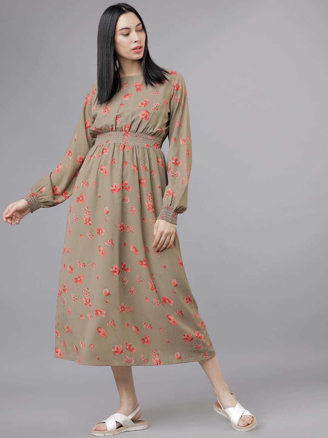 

Tokyo Talkies Women Brown Floral Printed Empire Dress