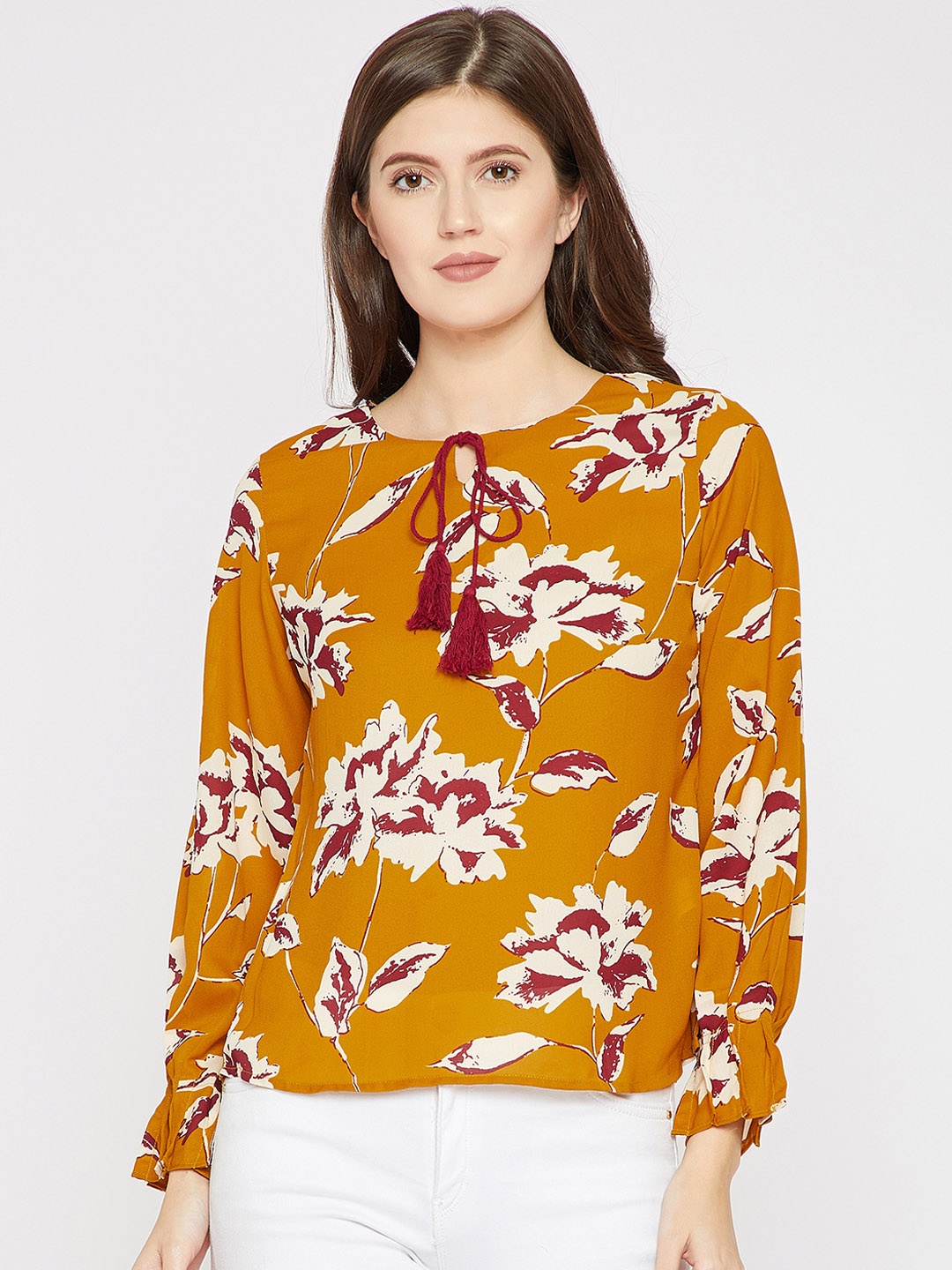 RARE Women Mustard Yellow Printed Top