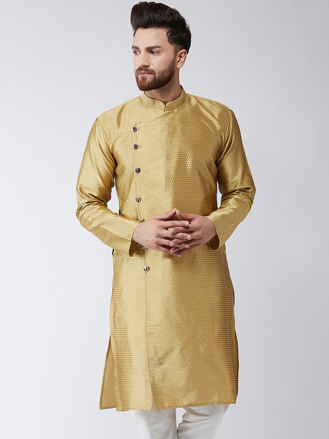 

SOJANYA Men Gold-Coloured Woven Design Straight Kurta