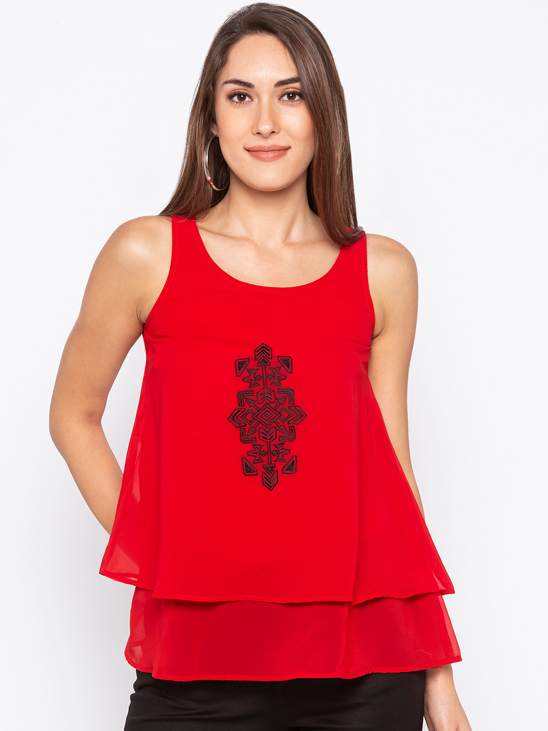 

Globus Women Red Printed Tunic