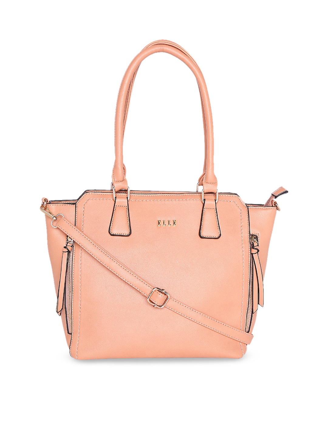 

ELLE Peach-Coloured Solid Shoulder Bag
