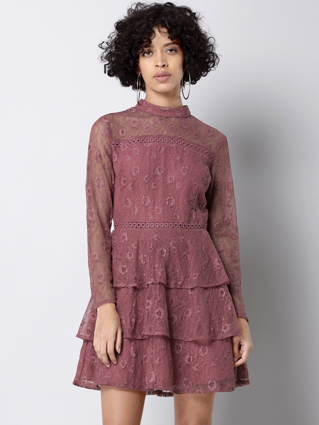 

FabAlley Women Pink Self Design Fit and Flare Dress