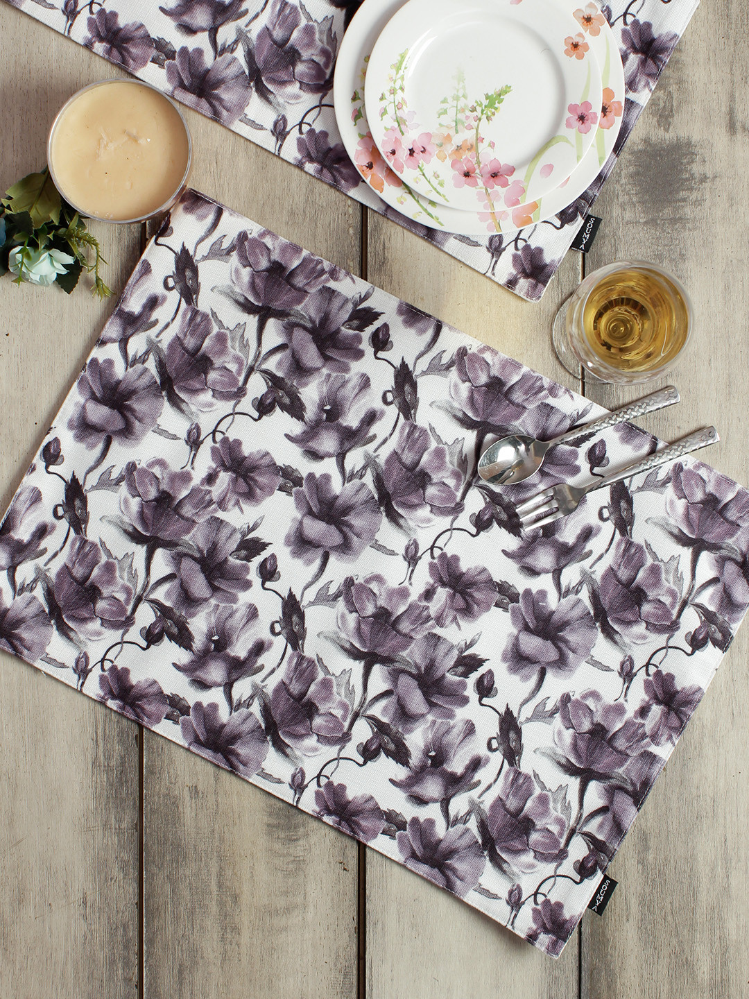 

Soumya Set of 6 Grey & Purple Printed Table Placemats