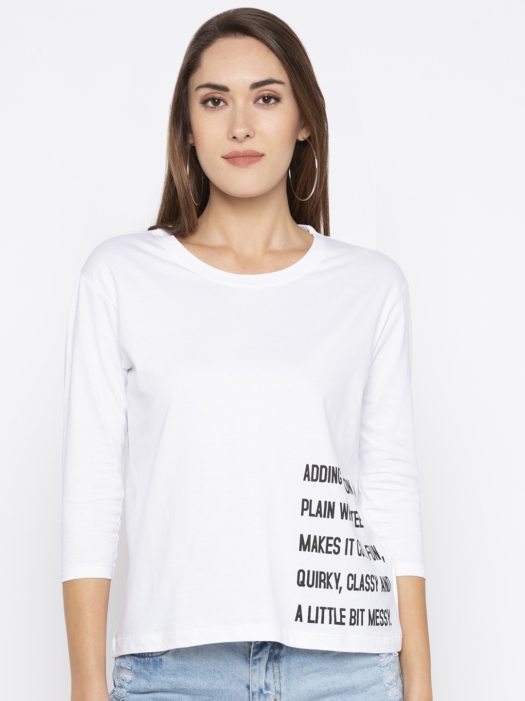 

Globus Women White Printed Round Neck T-shirt