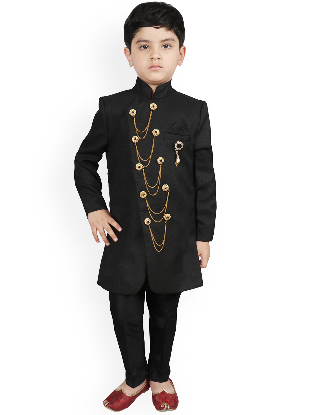 

SG YUVRAJ Boys Black Solid Sherwani Set