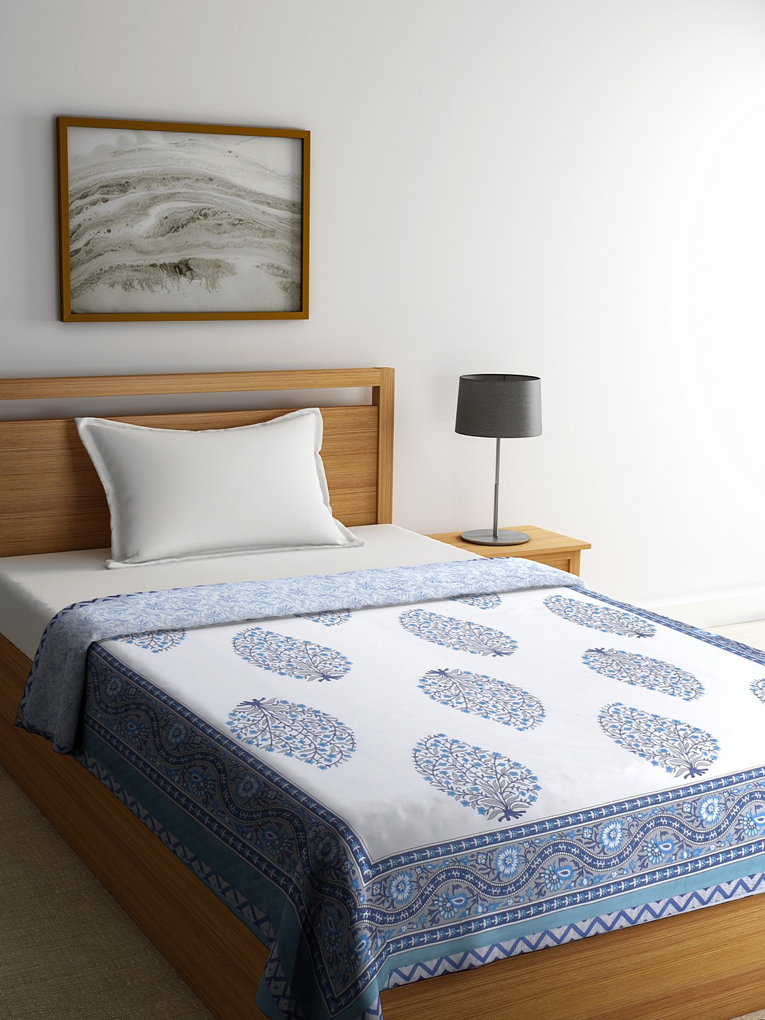 

Rajasthan Decor White & Blue Ethnic Motifs AC Room 120 GSM Single Bed Dohar