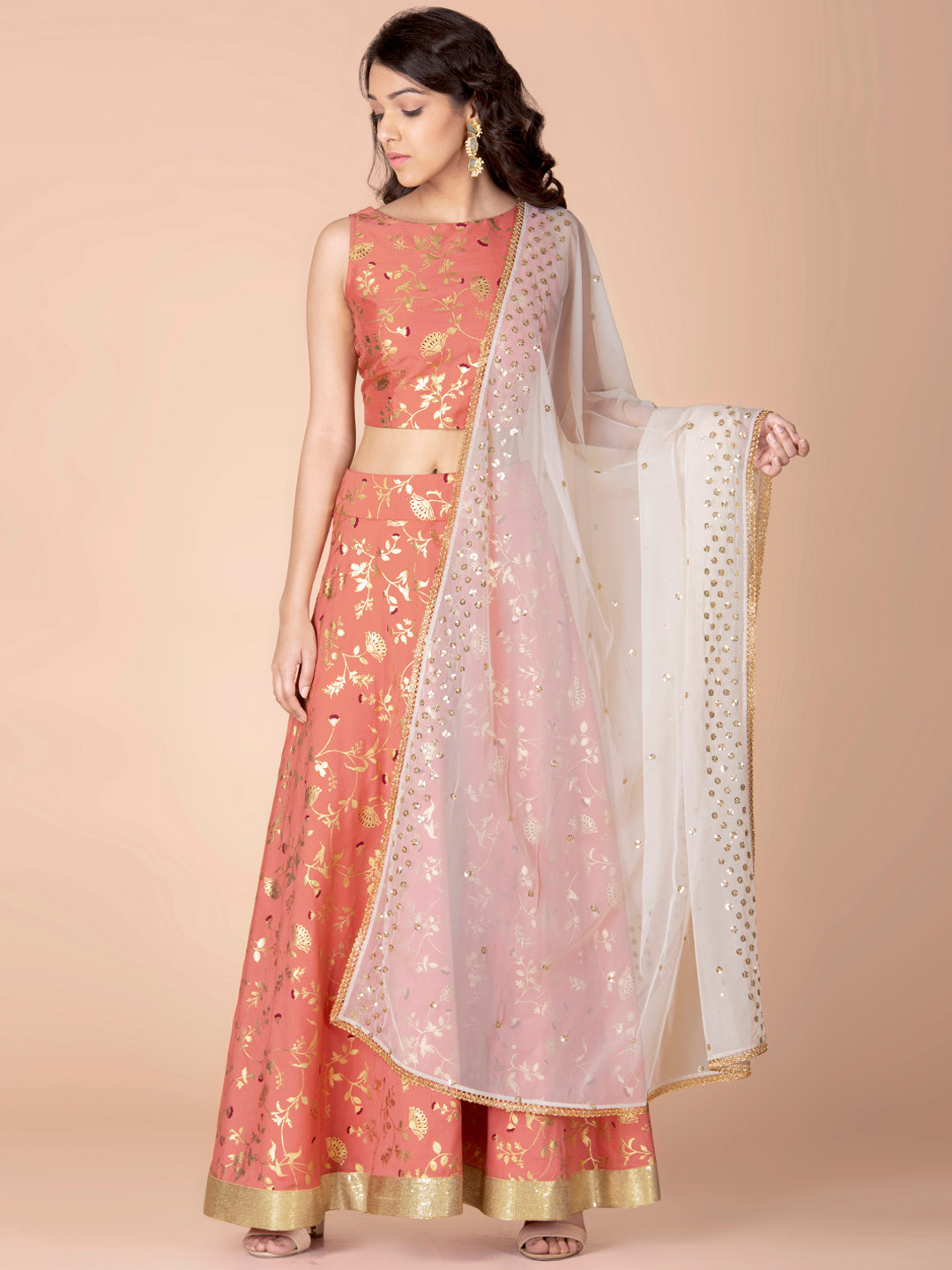 

INDYA White Embroidered Dupatta