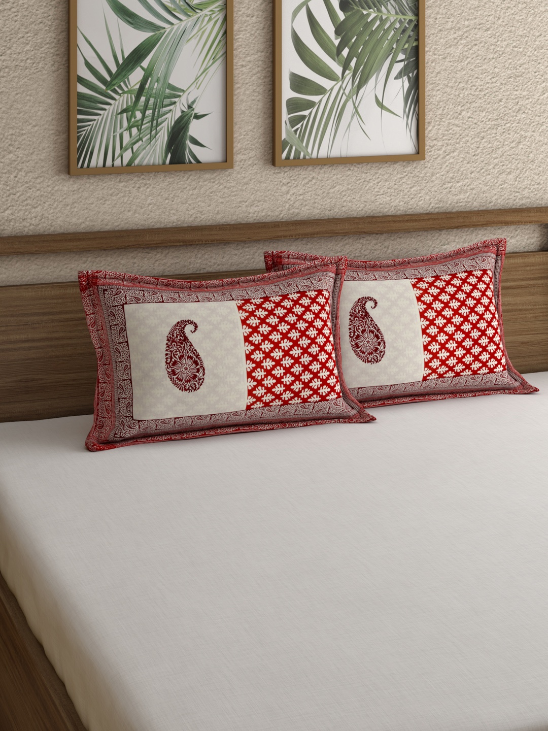 

Rajasthan Decor Screen Print Red and White Set Of Two Pillow Covers