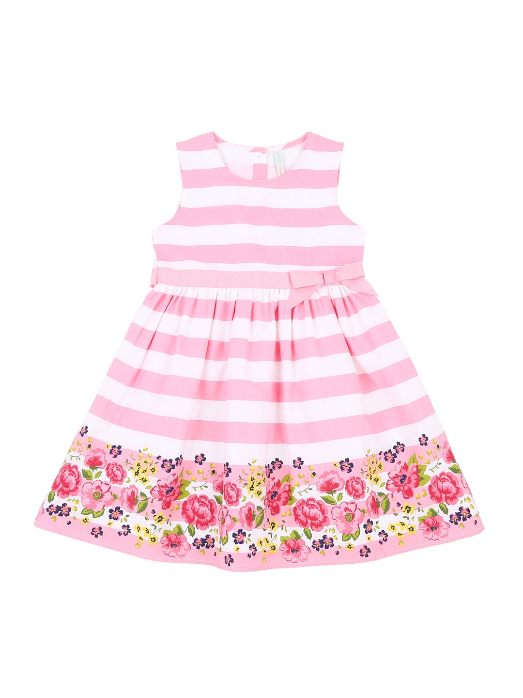 

Pantaloons Junior Girls Pink & White Striped Fit and Flare Dress