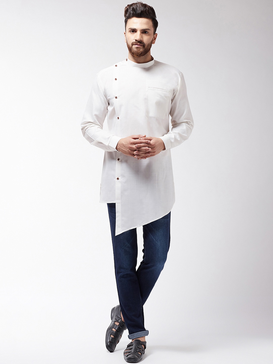 

SOJANYA Men Off-White Solid Asymmetric Kurta