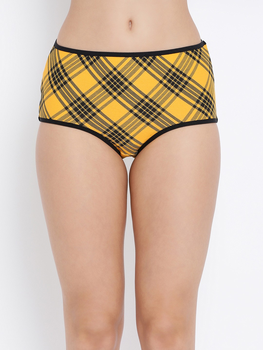 

Clovia Women Yellow & Black Checked High Waist Hipster Briefs PN3221P02XL