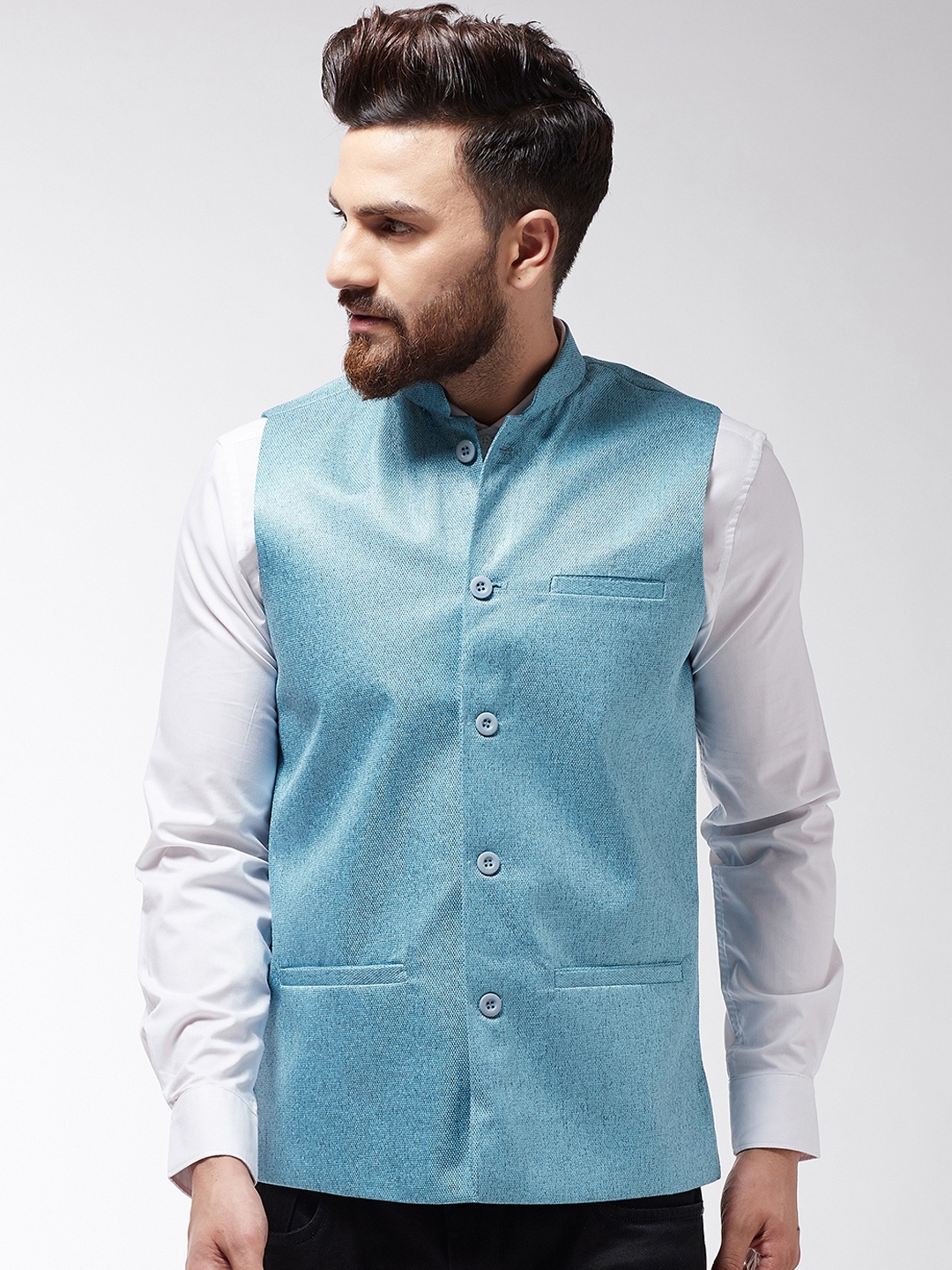 

SOJANYA Men Blue Solid Woven Nehru Jacket
