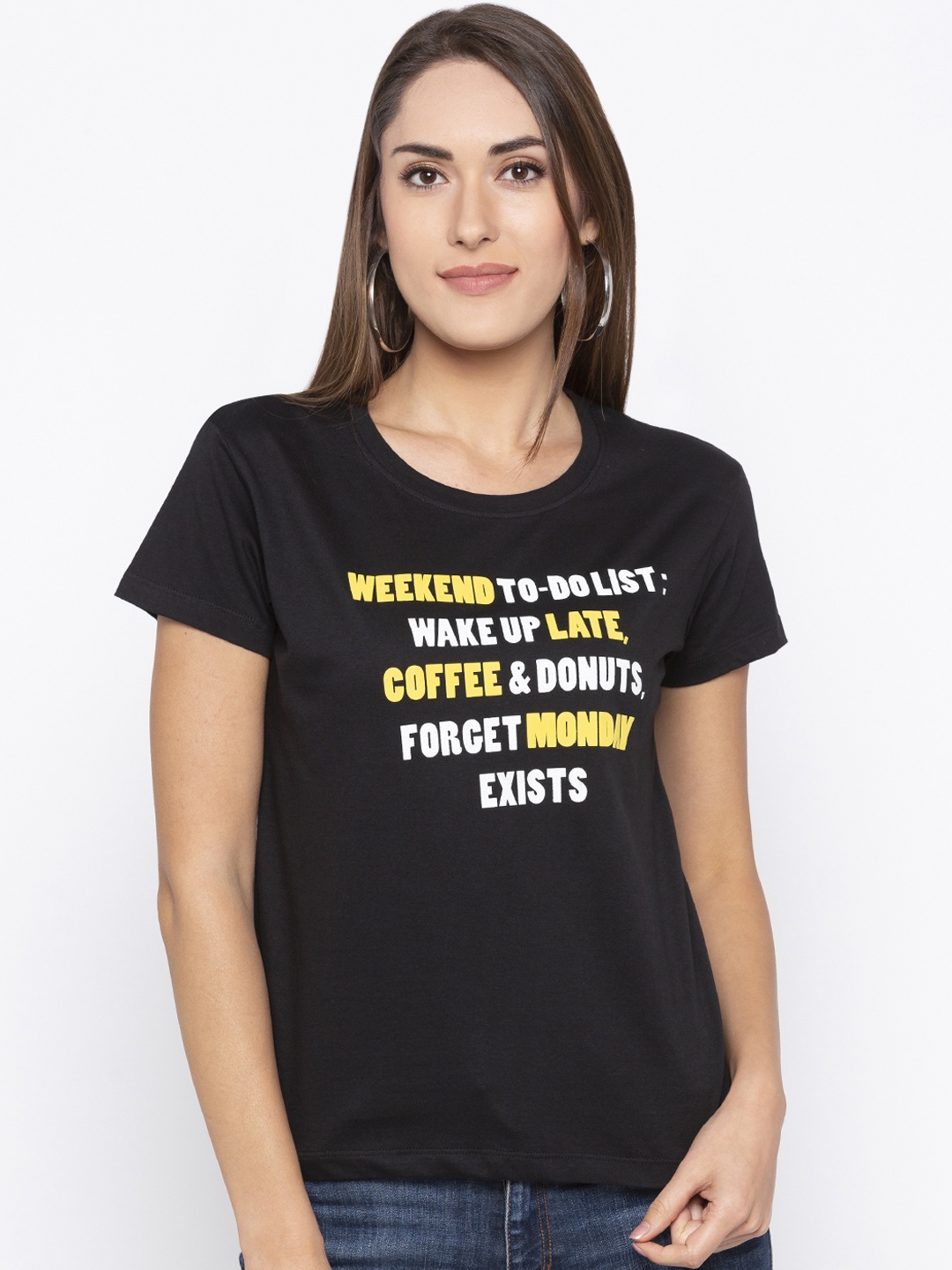 

Globus Women Black Printed Round Neck T-shirt
