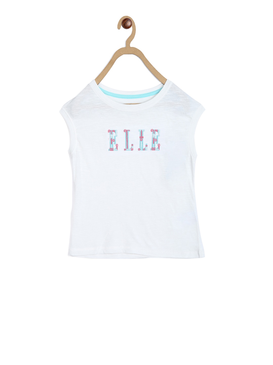

ELLE Girls Off-White Printed Round Neck T-shirt