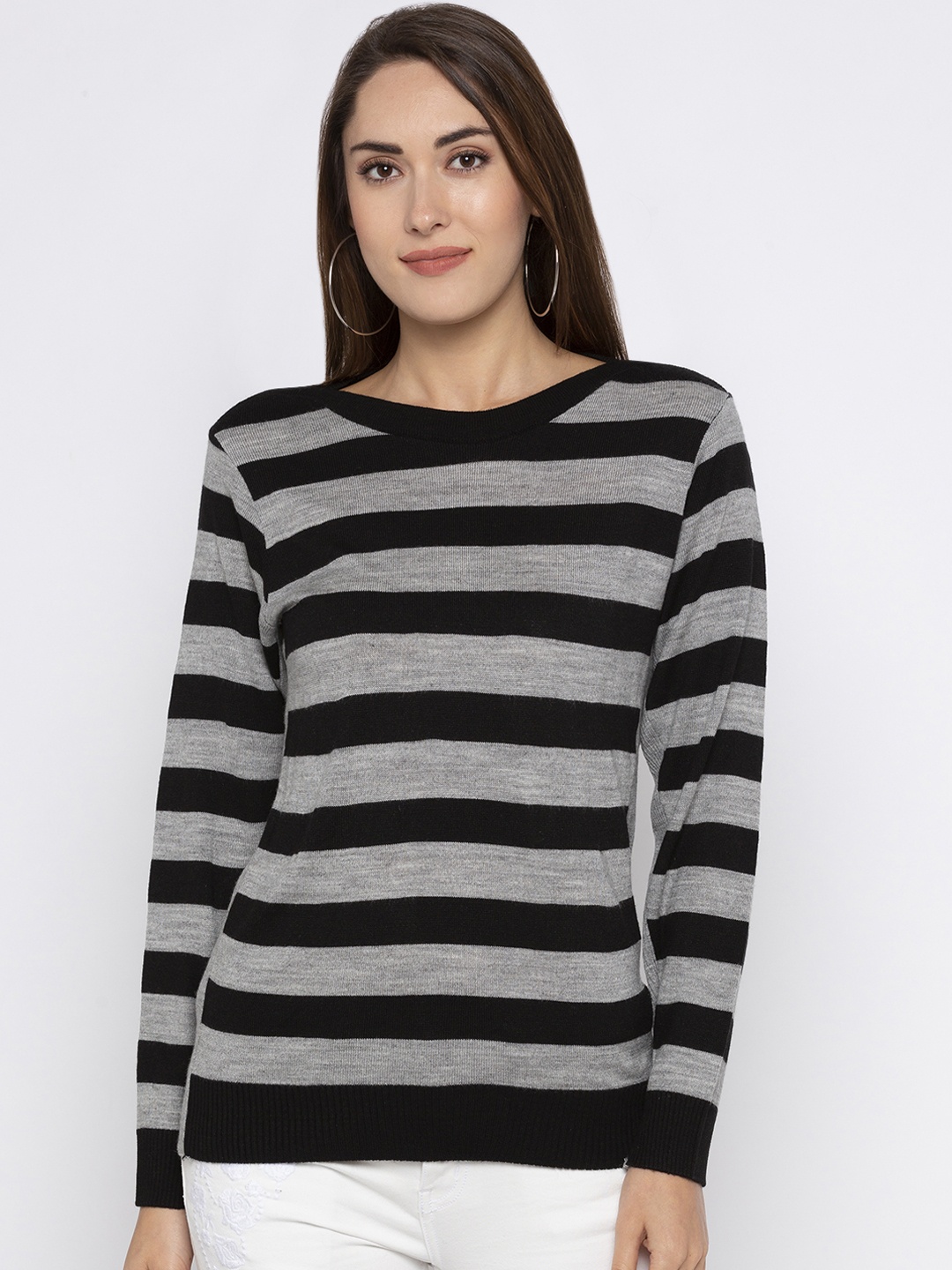 

Globus Women Black & Grey Striped Top