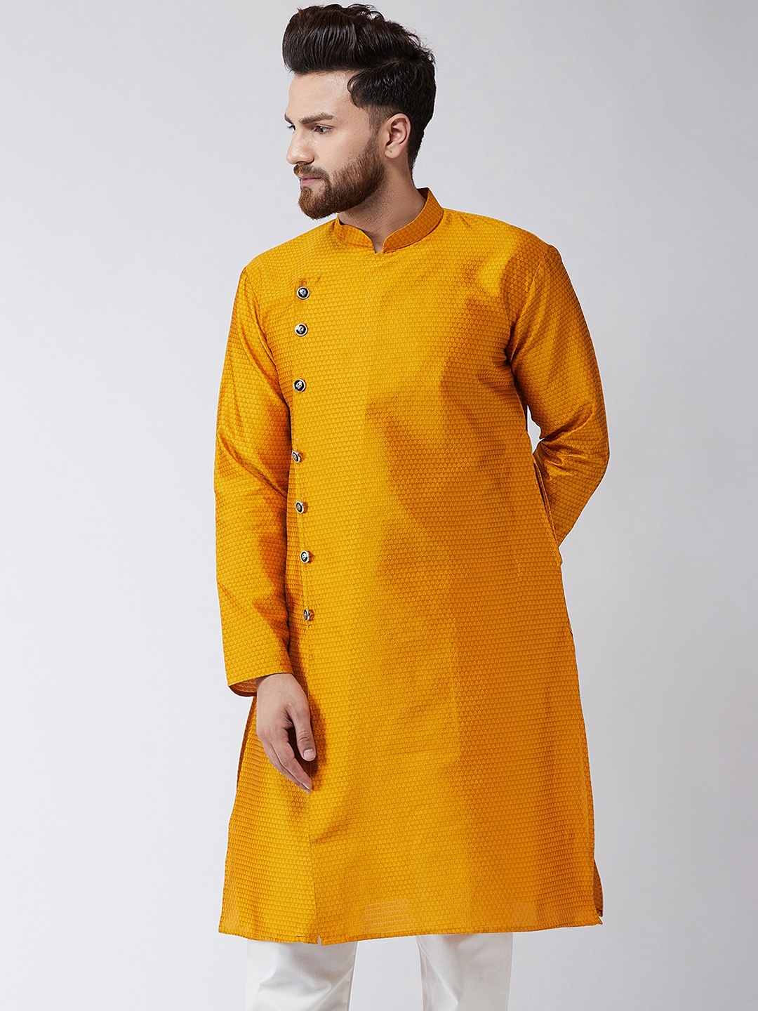 

SOJANYA Men Mustard Yellow Woven Design Straight Kurta