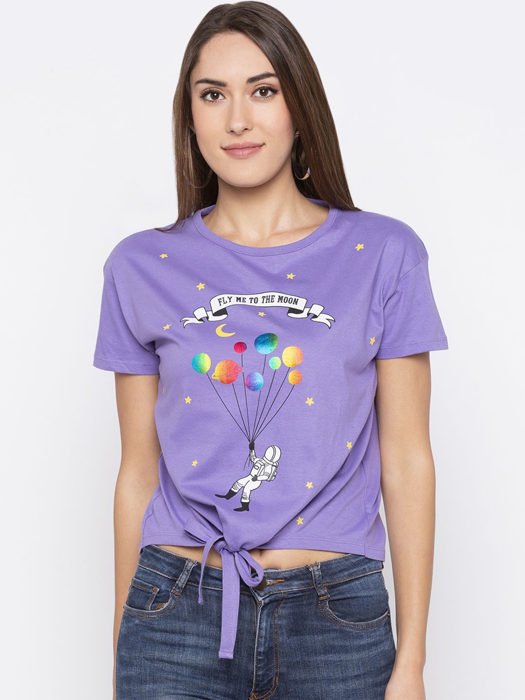 

Globus Women Purple Printed Round Neck T-shirt