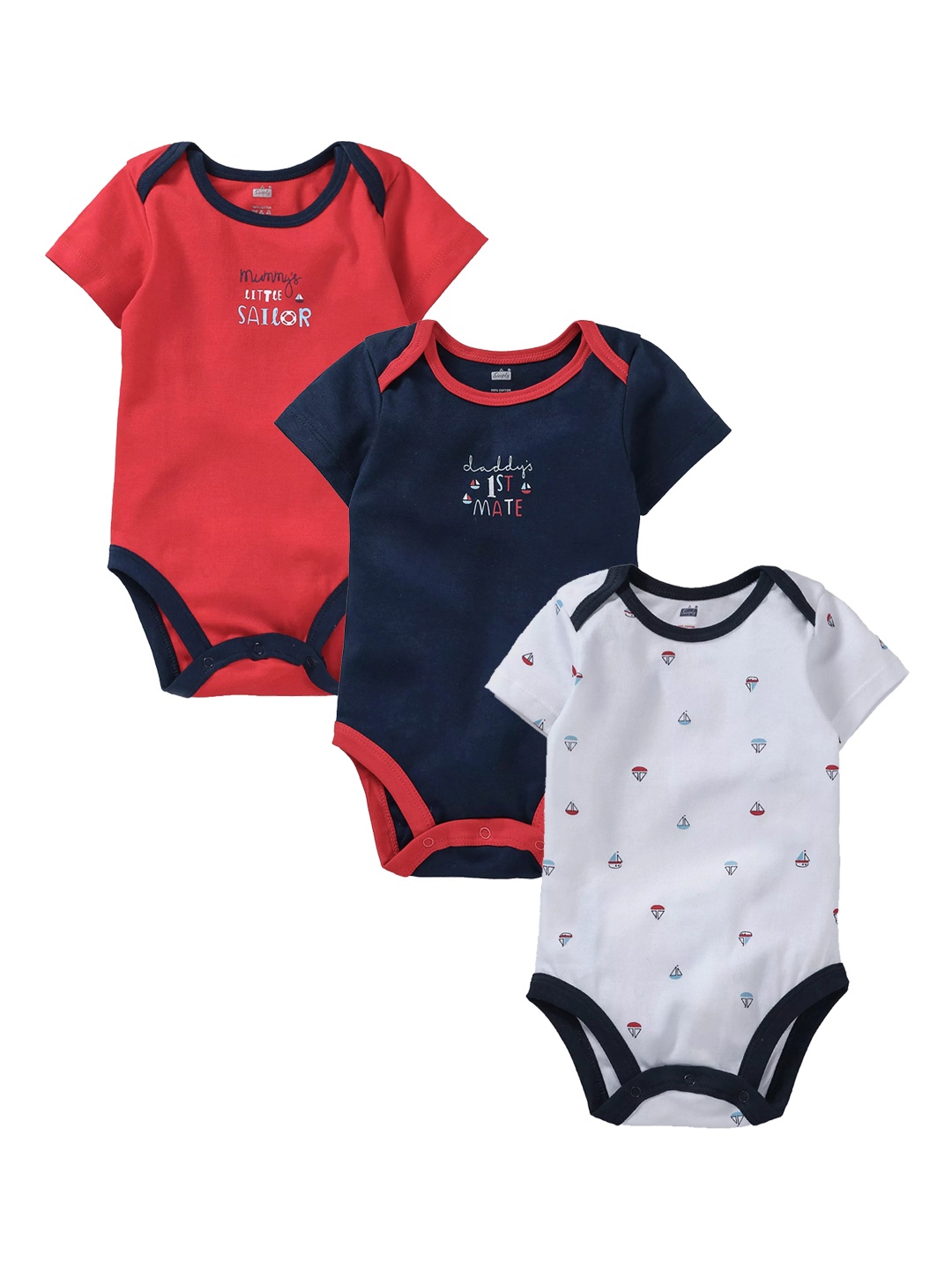 Simply Kids Set of 3 Printed Bodysuits, Navy blue