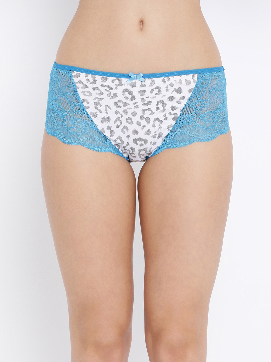 

Clovia Women White & Blue Animal Printed Mid Rise Lace Hipster Briefs PN3233P18XL