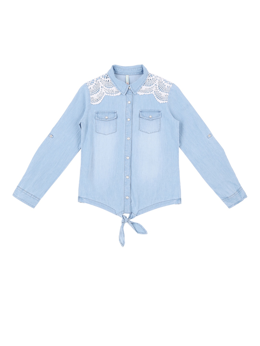 

Pantaloons Junior Girls Blue Solid Shirt Style Pure Cotton Top