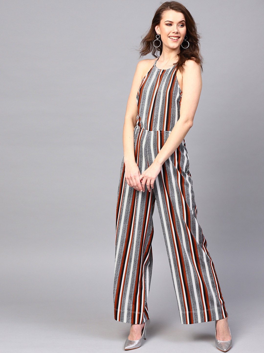 

SASSAFRAS Brown & Black Printed Basic Jumpsuit