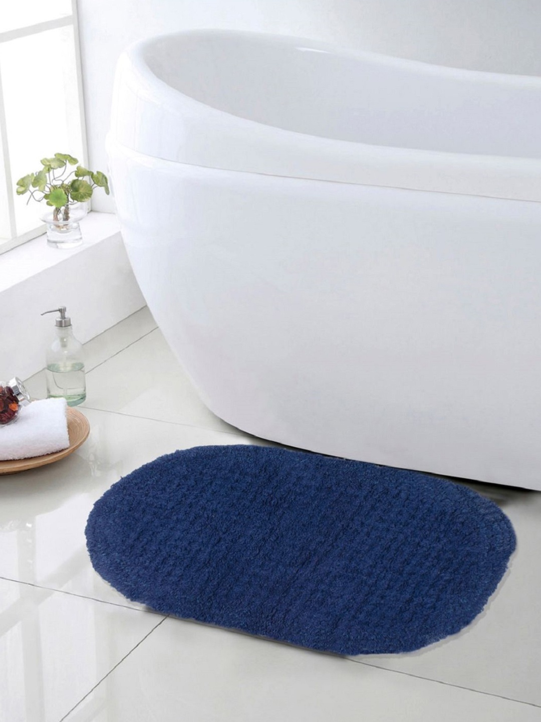 

SWHF Blue Solid Oval Anti-Skid Bath Rug