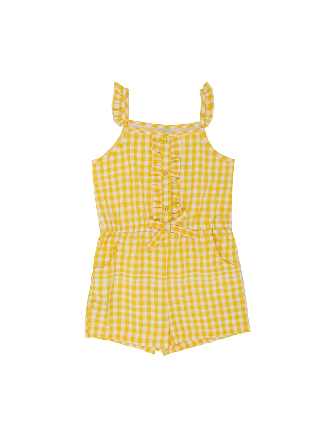 

Pantaloons Junior Girls Yellow & White Checked Playsuit