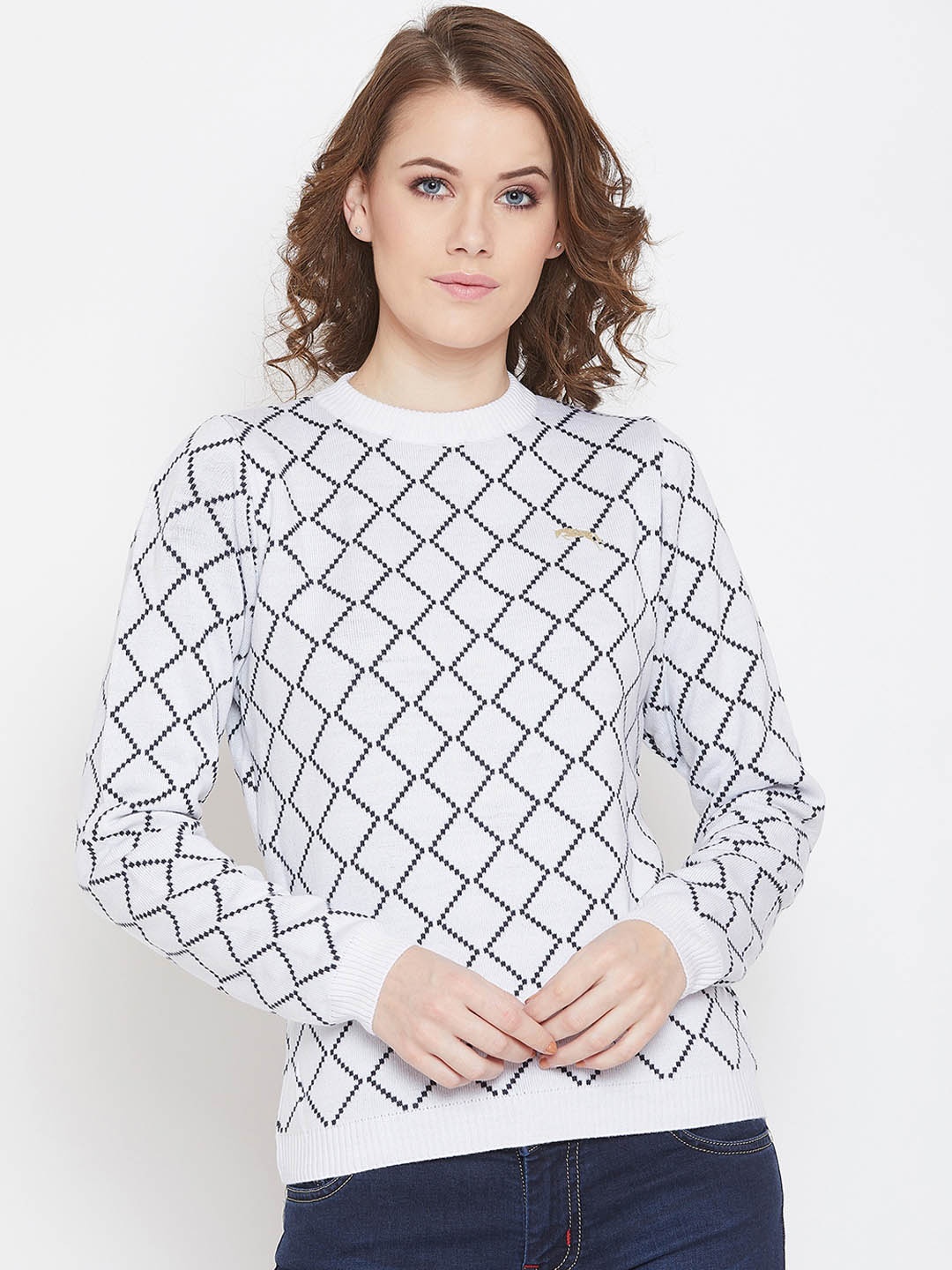 

JUMP USA Women White & Black Checked Sweater