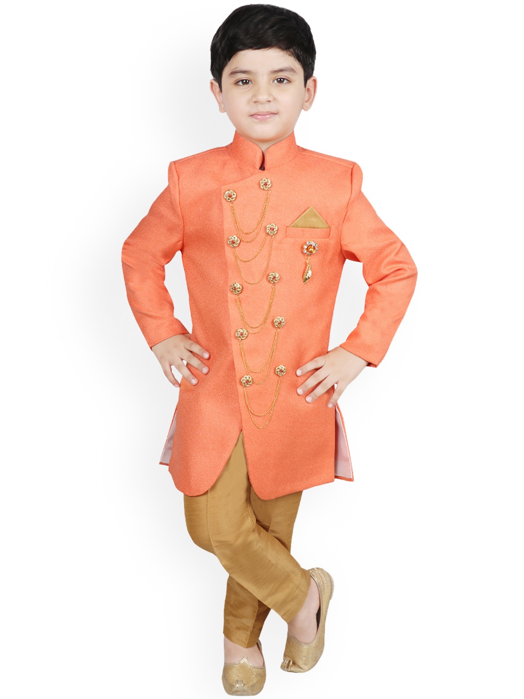 

SG YUVRAJ Boys Peach-Coloured & Beige Solid Sherwani