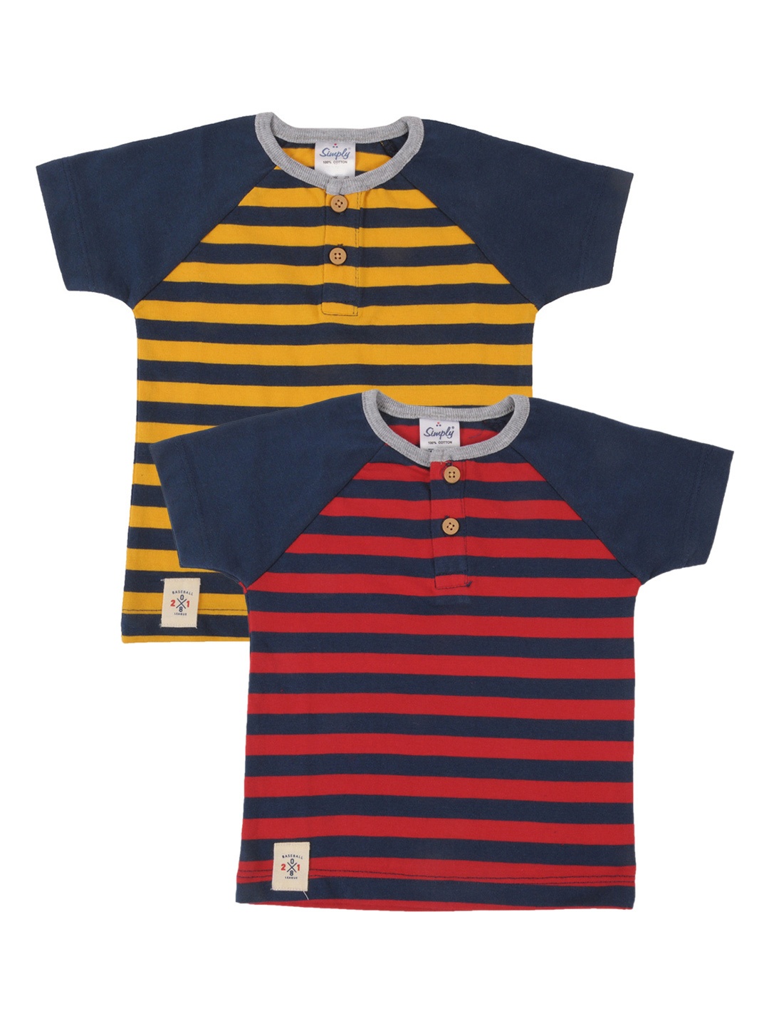 

Simply Boys Pack of 2 Henley Neck Pure Cotton T-shirts, Yellow