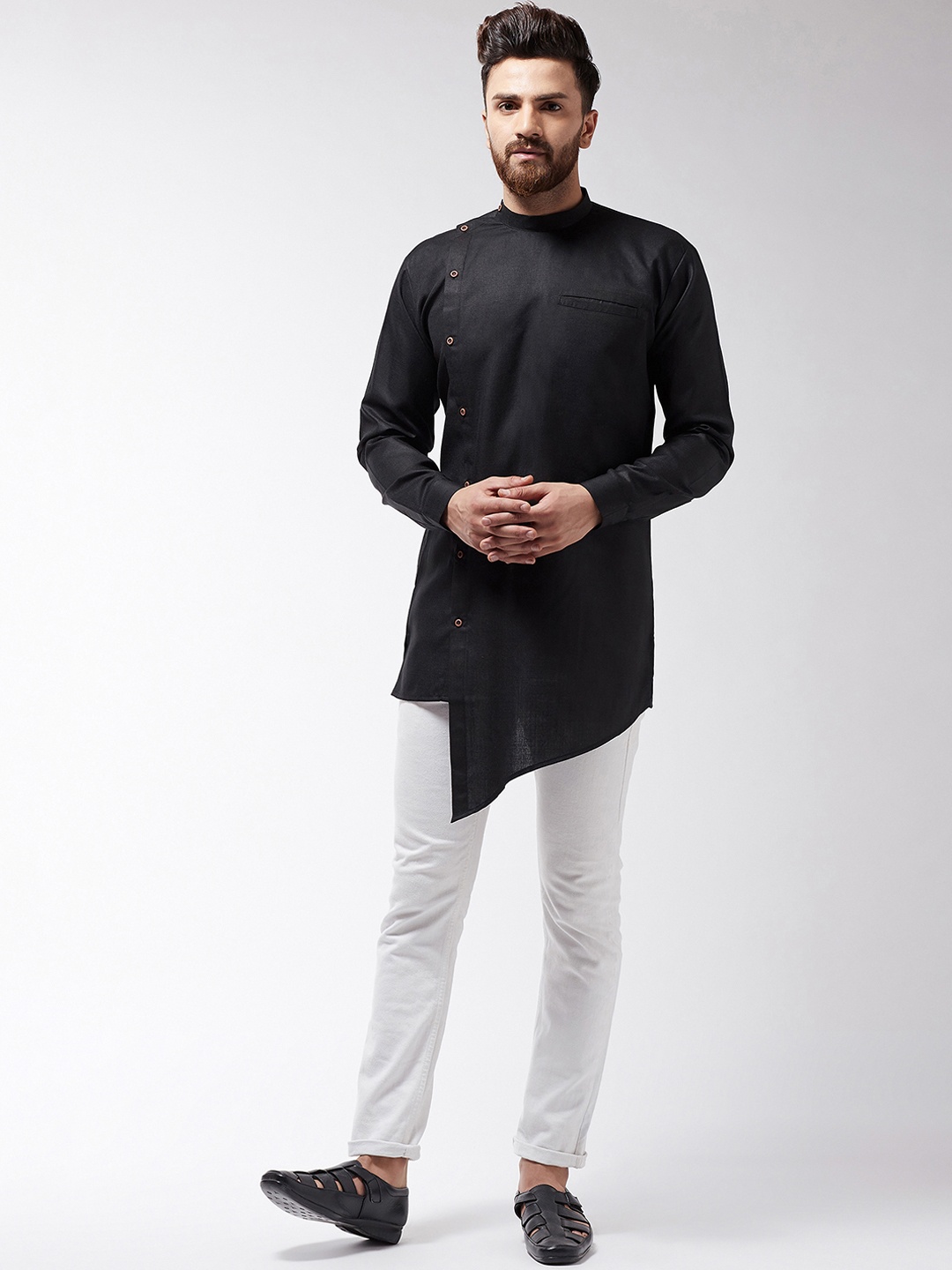 

SOJANYA Men Black Solid Asymmetric Kurta