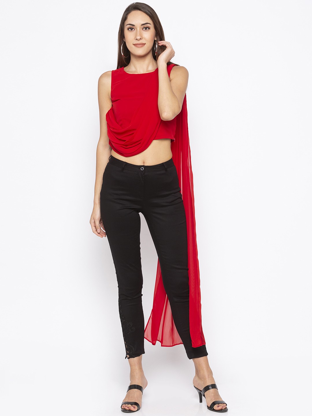 

Globus Women Red Solid Crop Tunic