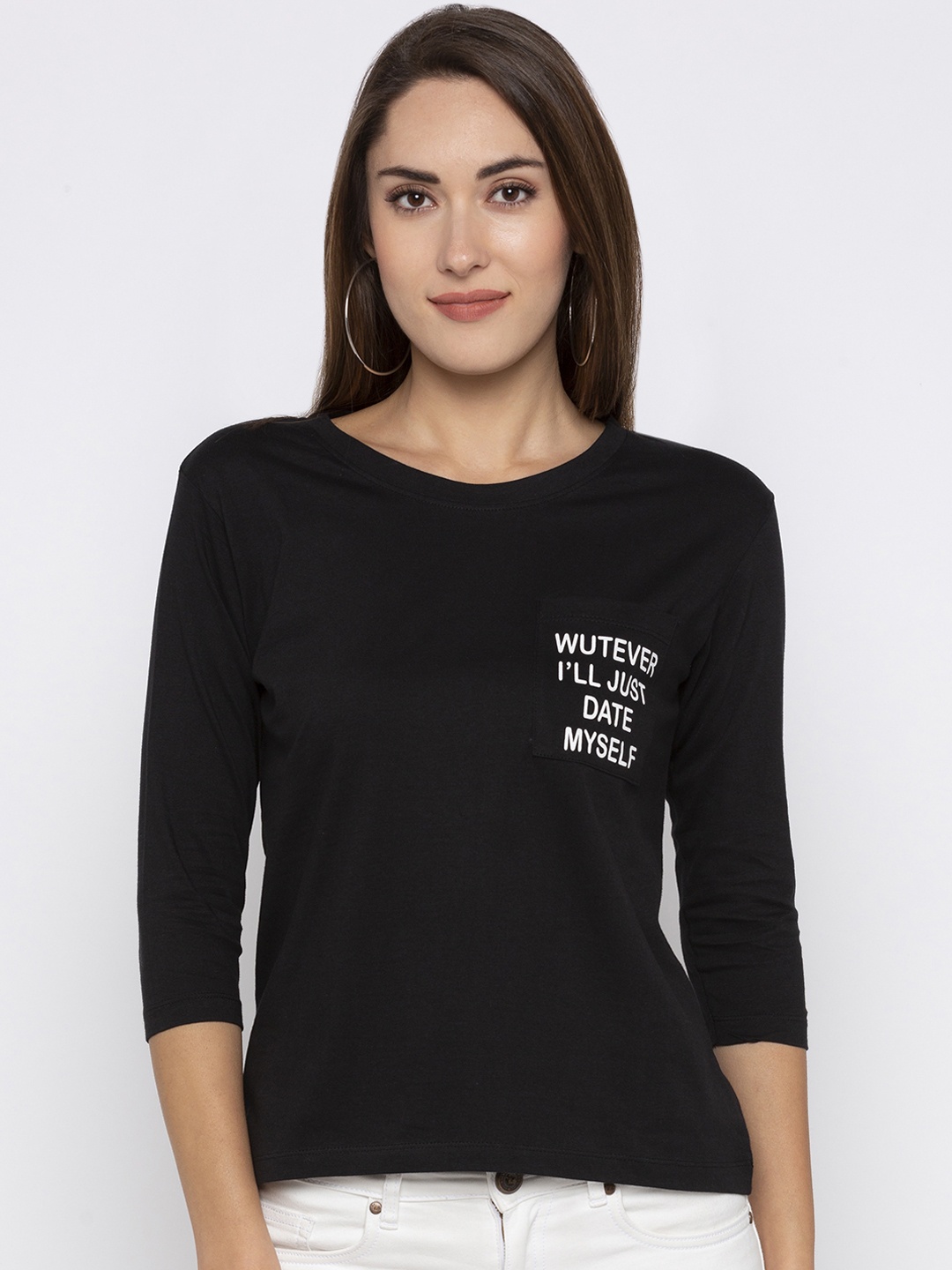 

Globus Women Black Printed Round Neck T-shirt