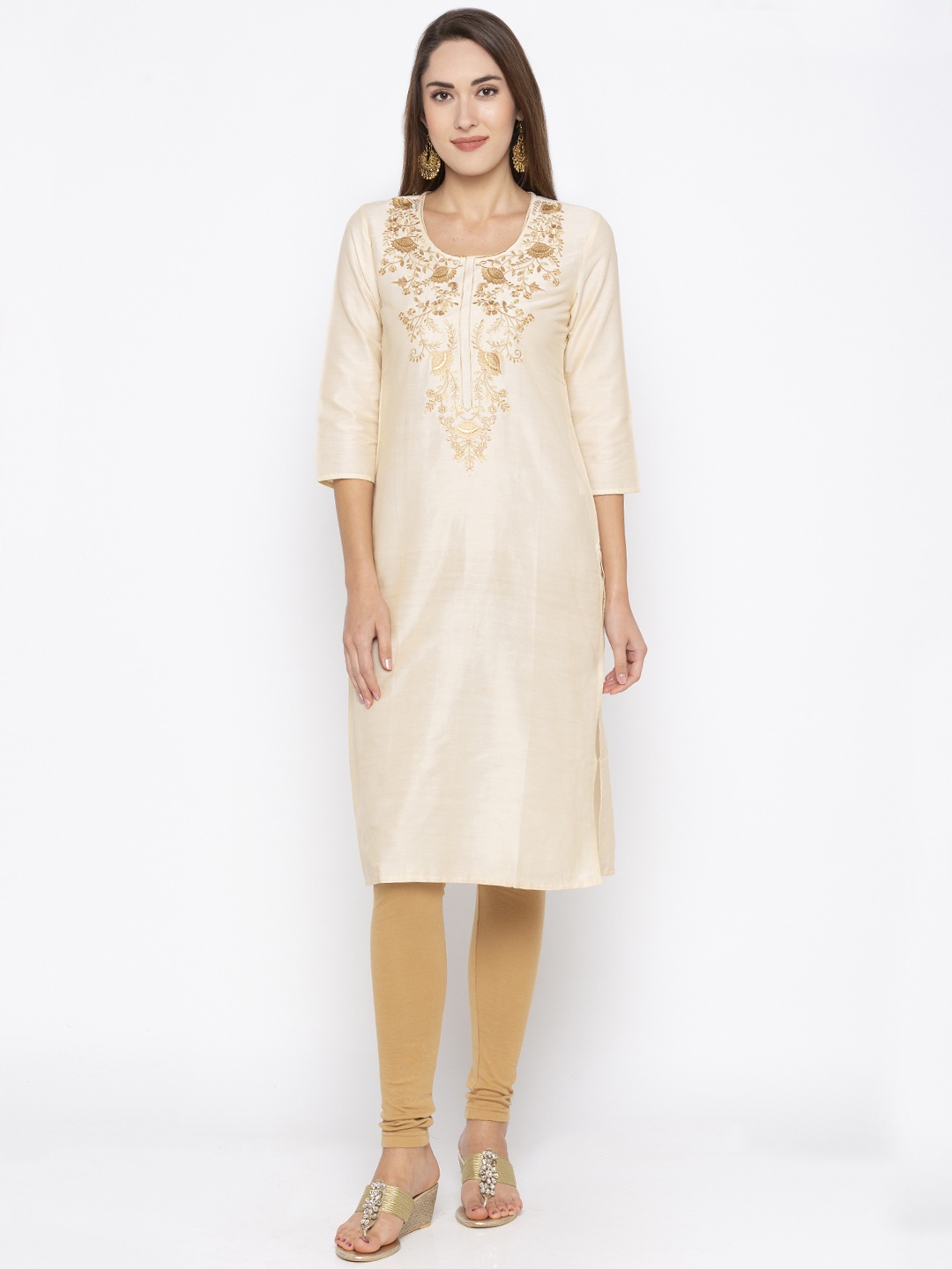 

Globus Women Beige Solid Straight Kurta