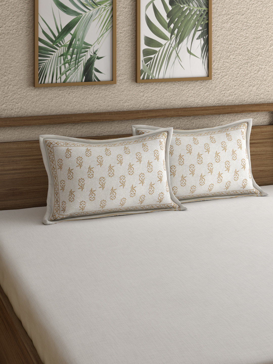 

Rajasthan Decor Set of 2 Khadi Print Pillow Cover, White