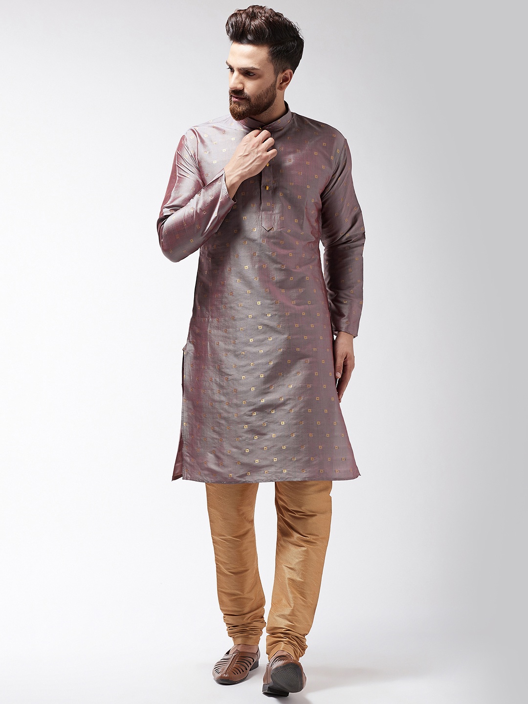 

SOJANYA Men Taupe Self Design Kurta with Churidar