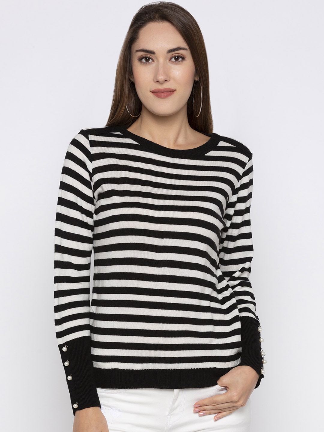 

Globus Women Black & White Striped Top