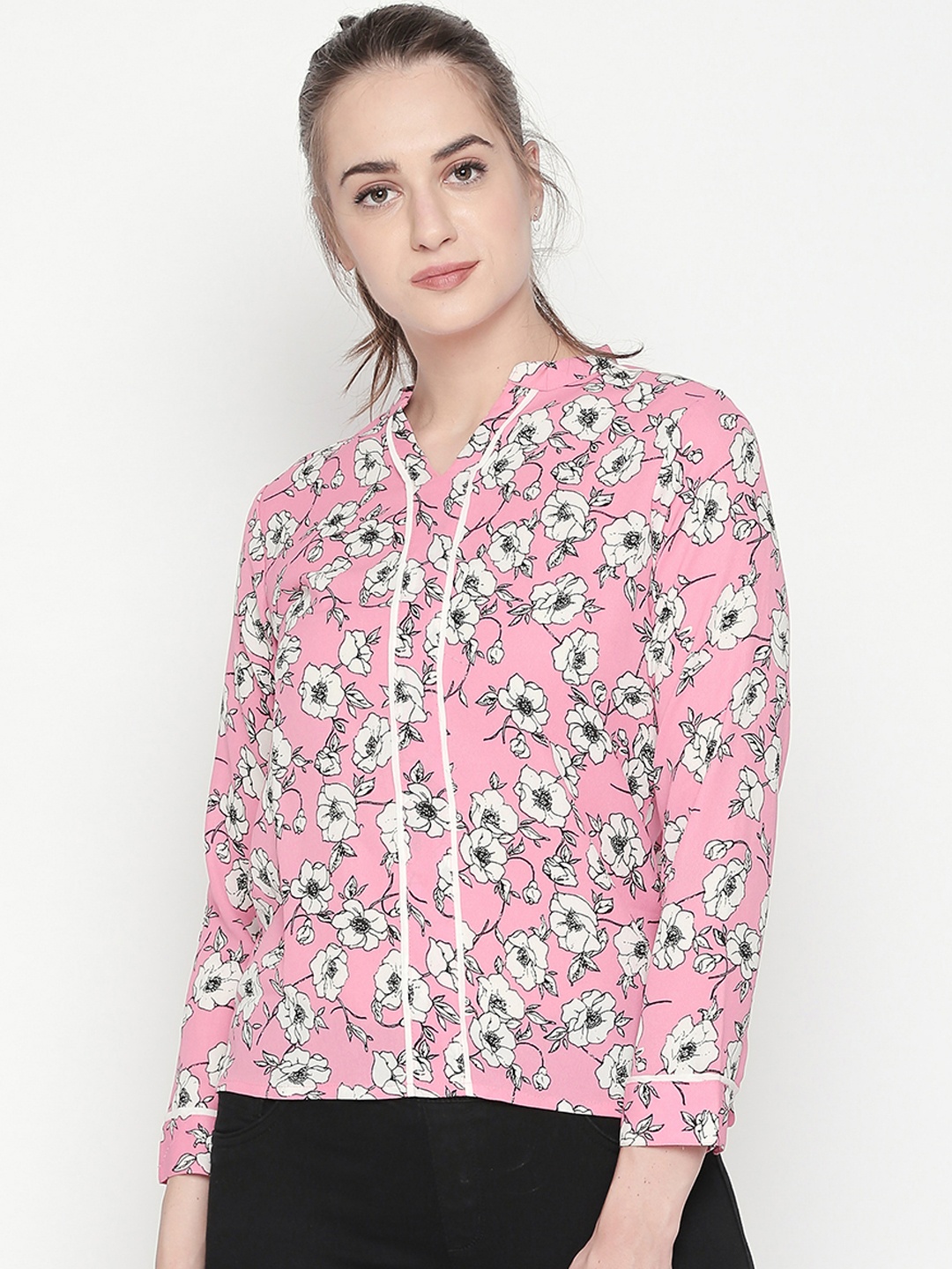 

Style Quotient Women Pink & White Printed Top