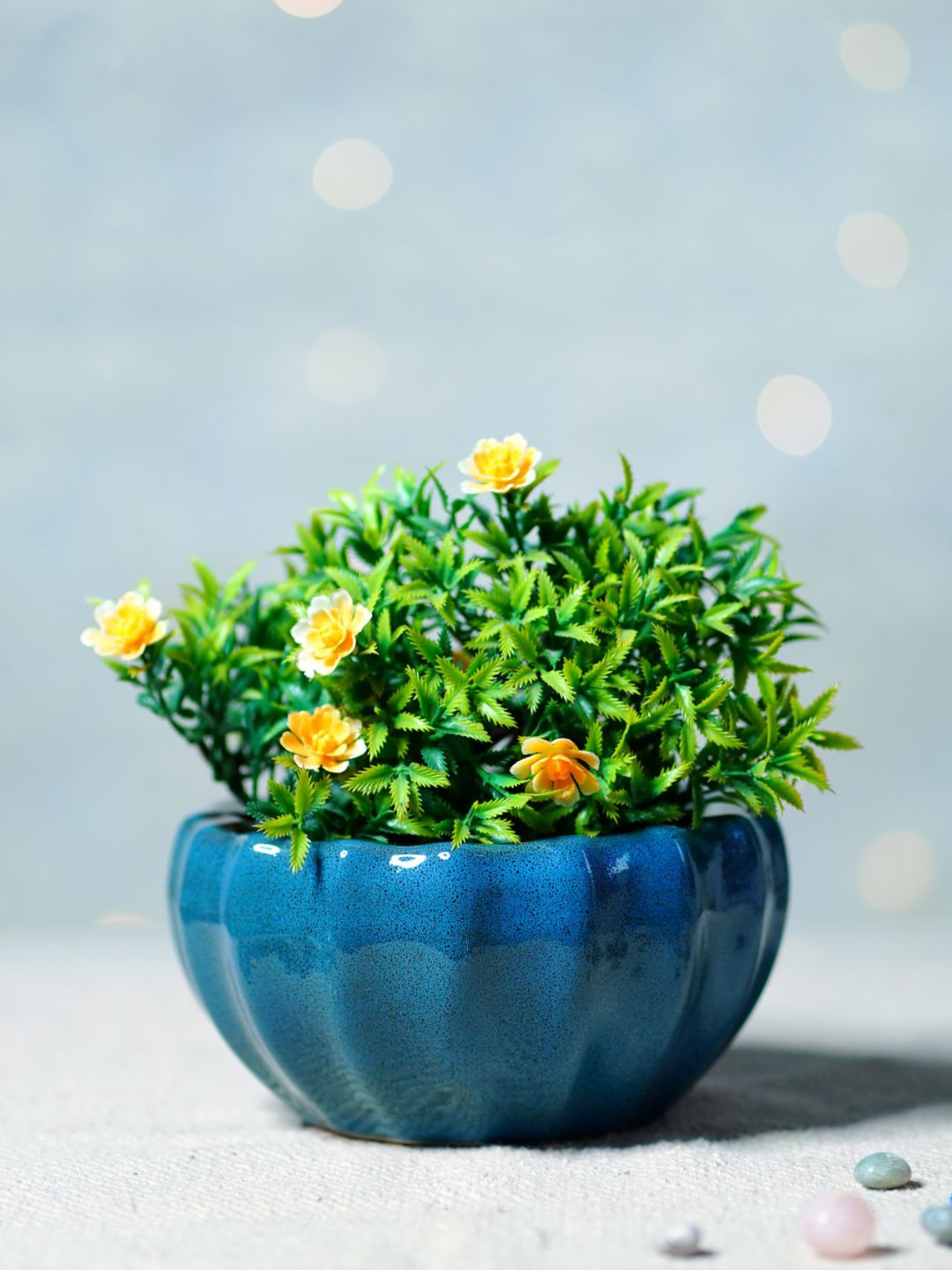 

Unravel India Blue Ceramic Bowl Table-Top Planter