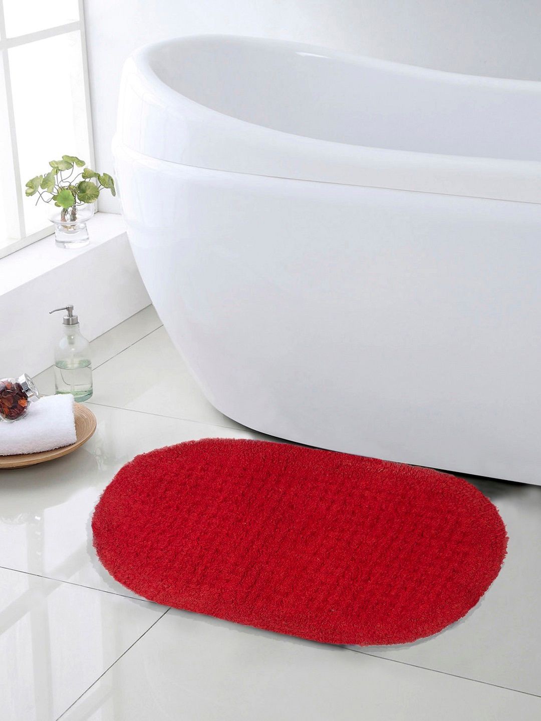 

SWHF Red Solid Oval Anti-Skid Bath Rug