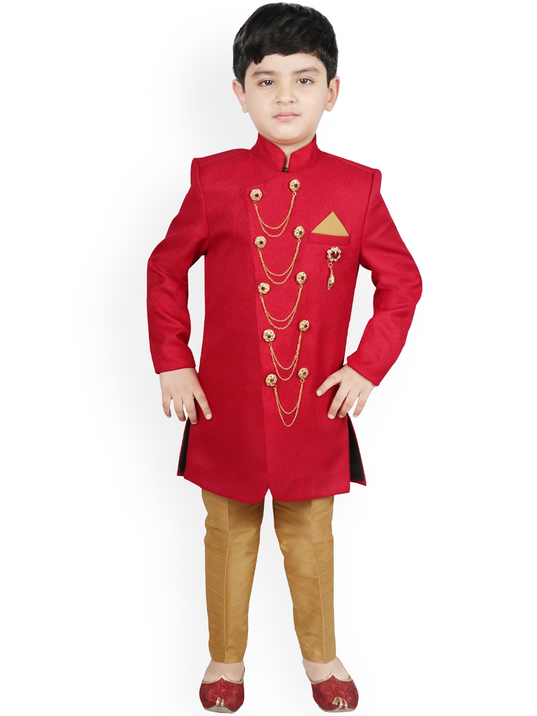 

SG YUVRAJ Boys Maroon Solid Sherwani